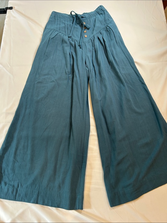 Pants - Teal Wide-Leg Linen Blend Pants